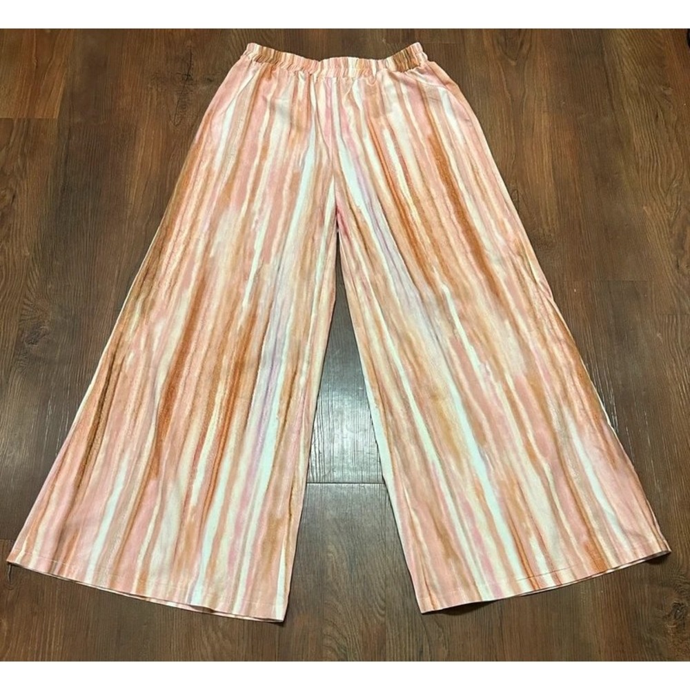 SHEIN Wide Leg Pants Large Pink Orange Striped Watercolor